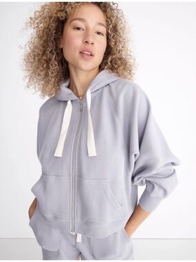 Madewell Lavender Waffle Zip Hoodie with Contrast Drawstrings and Matching Short